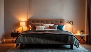 Cuscini letto decorativi su un elegante letto matrimoniale, comfort e stile sono essenziali per un buon riposo.