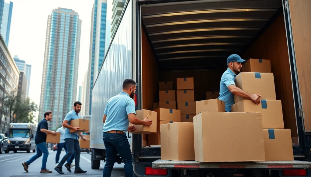 Best Toronto Movers efficiently relocating boxes in a vibrant city setting.