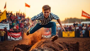 Chance Freeman showcasing athleticism while jumping over an obstacle at a rodeo event.