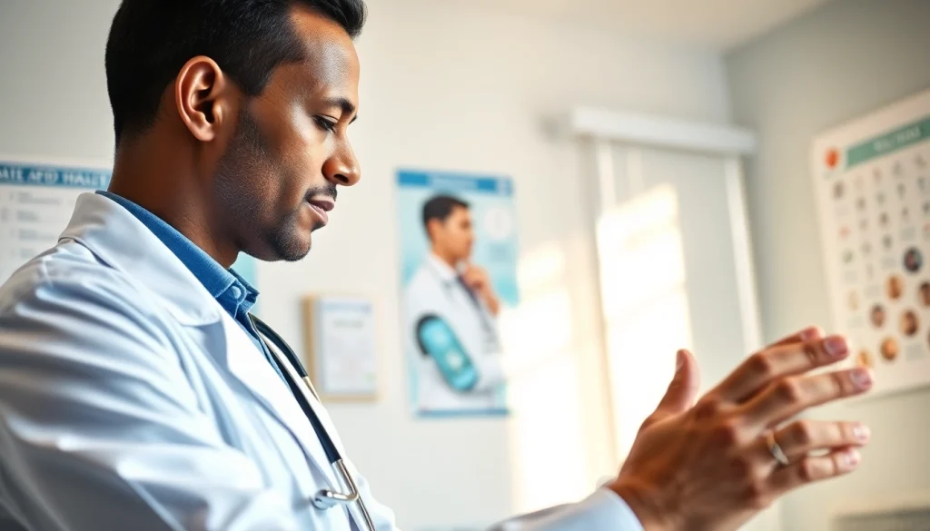 Health professional compassionately examining a patient in a modern clinic setting.