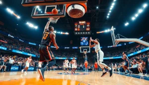 nba중계를 위해 생생한 농구 경기 장면