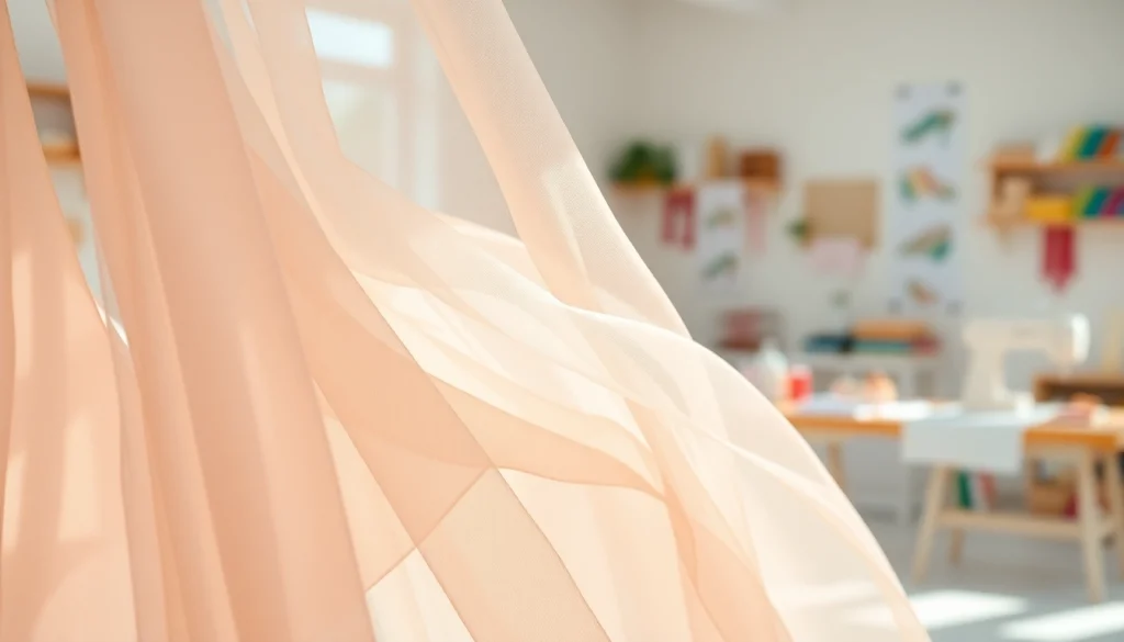 Mousseline stof met delicate texturen en zachte lagen in een creatieve setting.