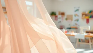 Mousseline stof met delicate texturen en zachte lagen in een creatieve setting.