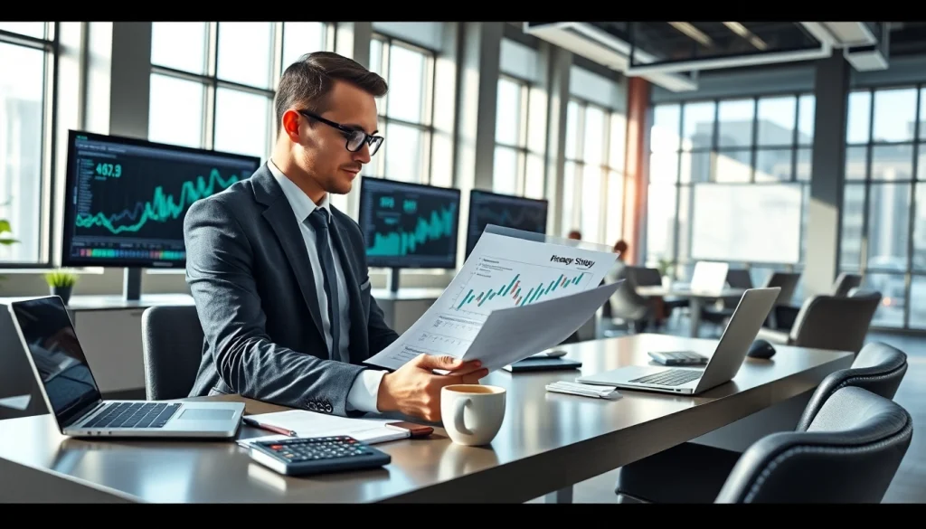 카드깡을 분석하는 전문가의 모습과 세련된 사무실 환경