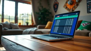 Engaging online sports betting South Carolina scene featuring a laptop with sports odds and vibrant decor.