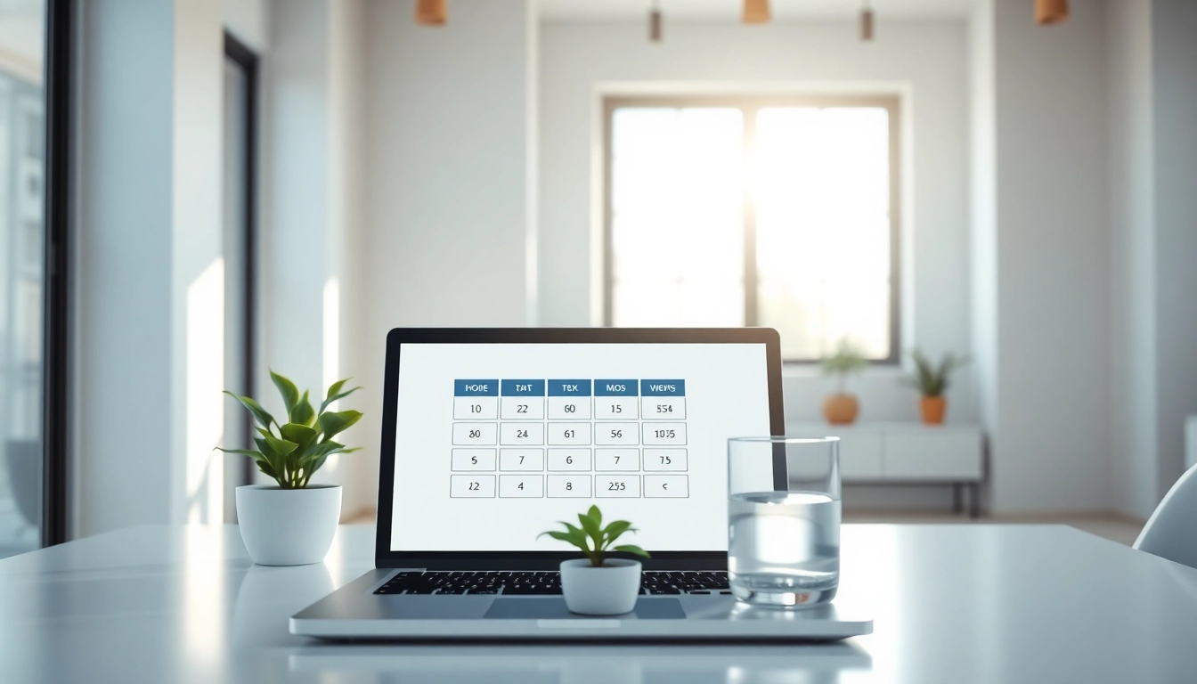 Calculate your healthy weight range with this ideal weight calculator interface in a modern office.