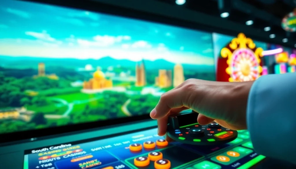 Engaging view of a gambler playing at South Carolina online casinos, highlighting excitement and opportunity.