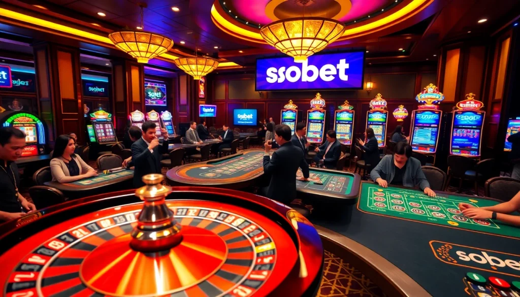 sbobet bettors analyzing odds at an upscale casino with roulette and excited players