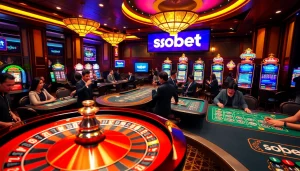 sbobet bettors analyzing odds at an upscale casino with roulette and excited players