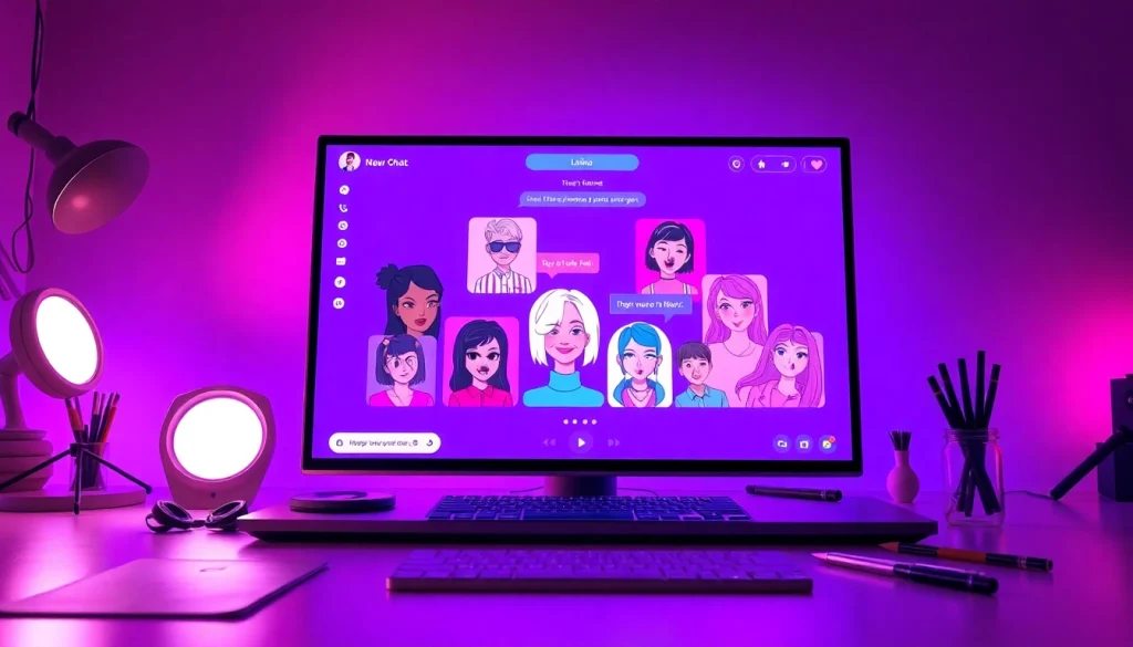 Engaging NSFW character AI interface showcasing diverse animated personalities in a vibrant digital design.