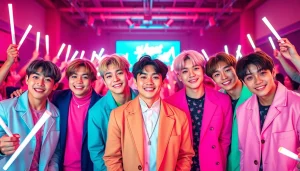 BTS news featuring energetic K-pop group performing live in a vibrant setting.