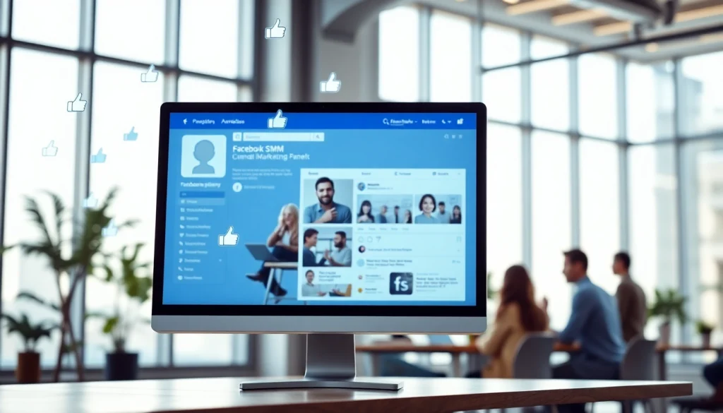 Engaging presentation of facebook smm panel featuring a digital marketing team collaborating.