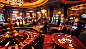 Experience the thrill of winning at rikvip368.com with luxurious casino tables and vibrant slot machines.