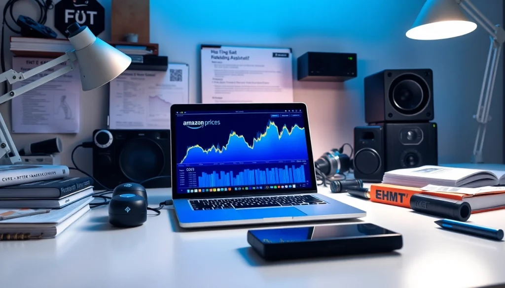 Innovative workspace showcasing infosec tools with Amazon price tracker graph.
