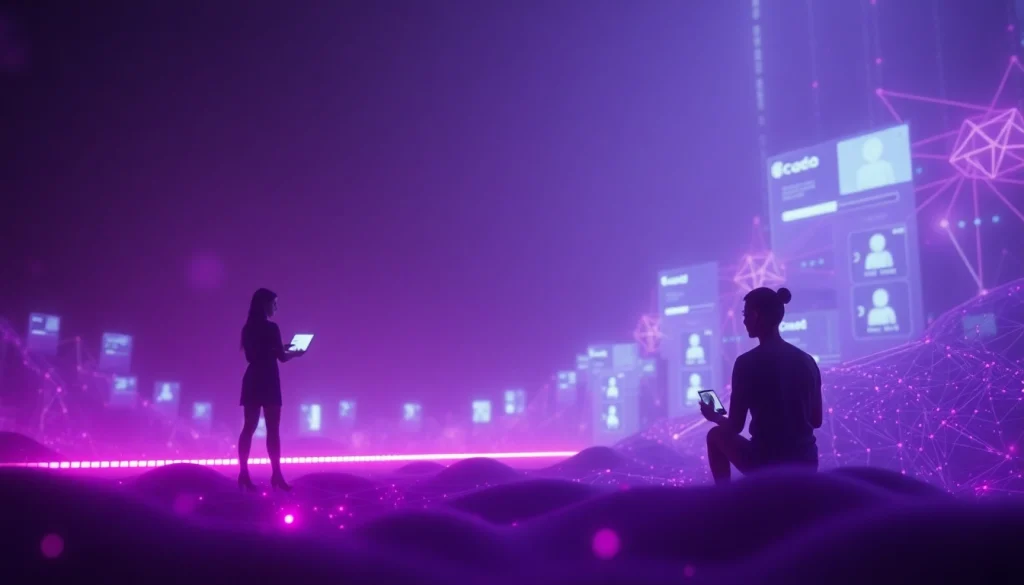 Futuristic NSFW AI interaction scene featuring immersive digital companions and intimate ambiance.