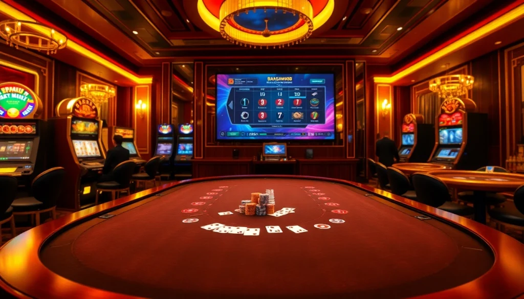 Situs bangsawan88 displays a vibrant casino scene with poker chips and engaging slot machines.