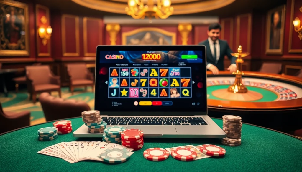 Vivez des moments palpitants avec des visuels vibrants de casino en ligne Français, mettant en vedette des jetons de poker et des machines à sous.