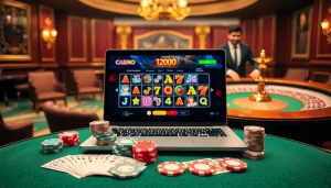 Vivez des moments palpitants avec des visuels vibrants de casino en ligne Français, mettant en vedette des jetons de poker et des machines à sous.