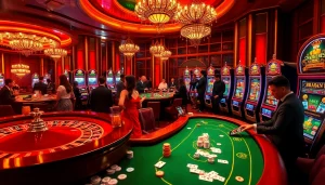 Joueurs enthousiastes profitant d'expériences de luxe au casino en ligne français avec roulette et blackjack.
