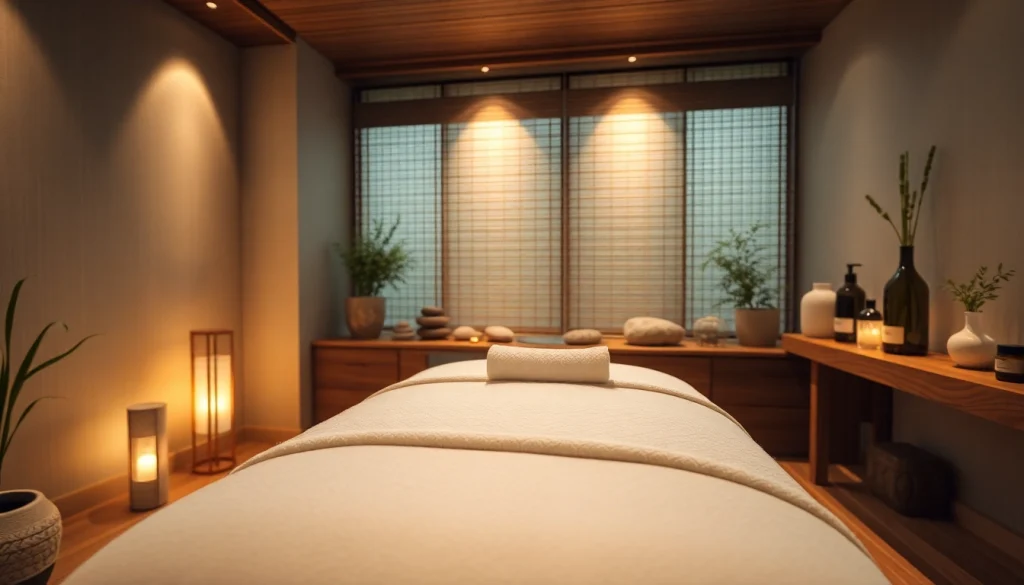 편안한 색상과 자연 요소가 어우러진 의정부마사지의 휴식 스파 분위기.