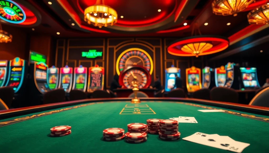 Scène captivante de joueurs de poker et de machines à sous reflétant l'énergie du casino en ligne français.