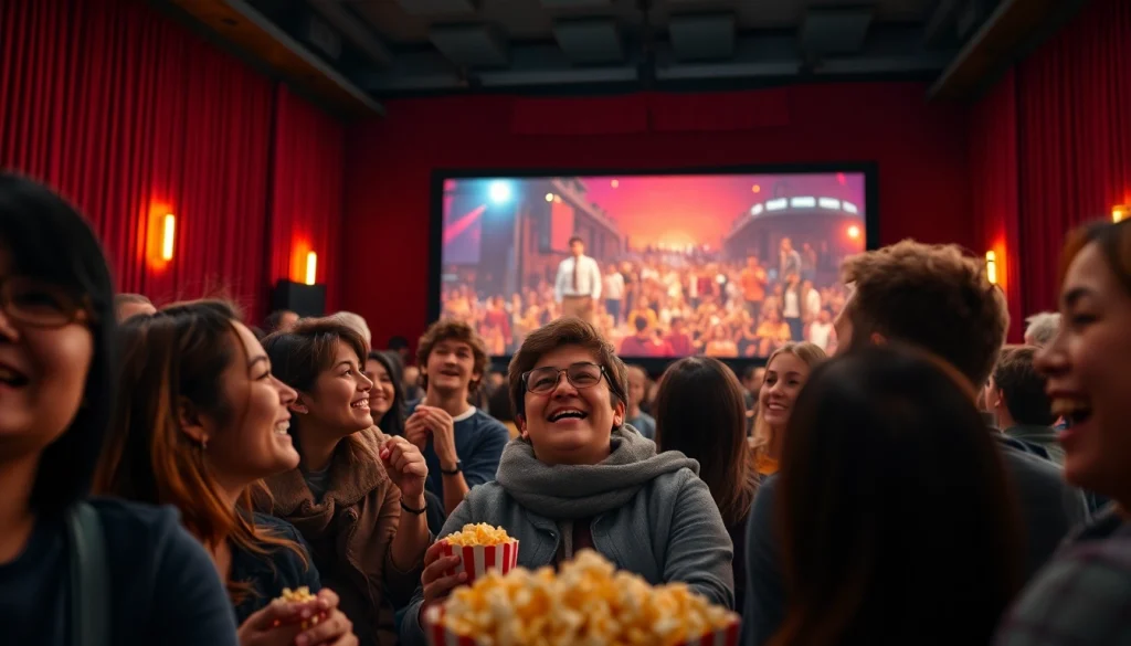 ดูหนัง ที่โรงภาพยนตร์สนุกสนานกับผู้ชมที่มีความสุข