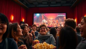 ดูหนัง ที่โรงภาพยนตร์สนุกสนานกับผู้ชมที่มีความสุข