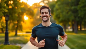 Enjoying a workout with Bone X1 Bone Conduction Headphones in a sunny park.