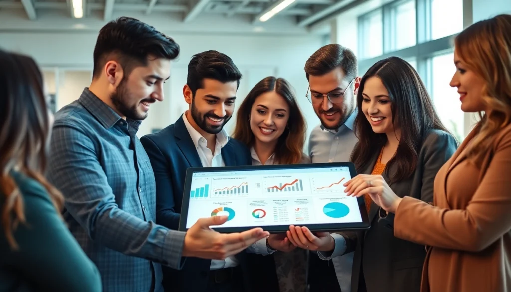 Analyze your SEO performance with a dedicated marketing team in a modern office.