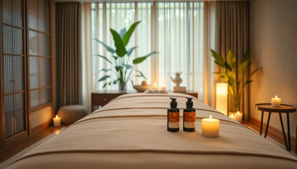 수원 출장마사지가 아늑한 호텔 객실에서 마사지 테이블, 양초, 고요한 분위기로 설정된 모습.