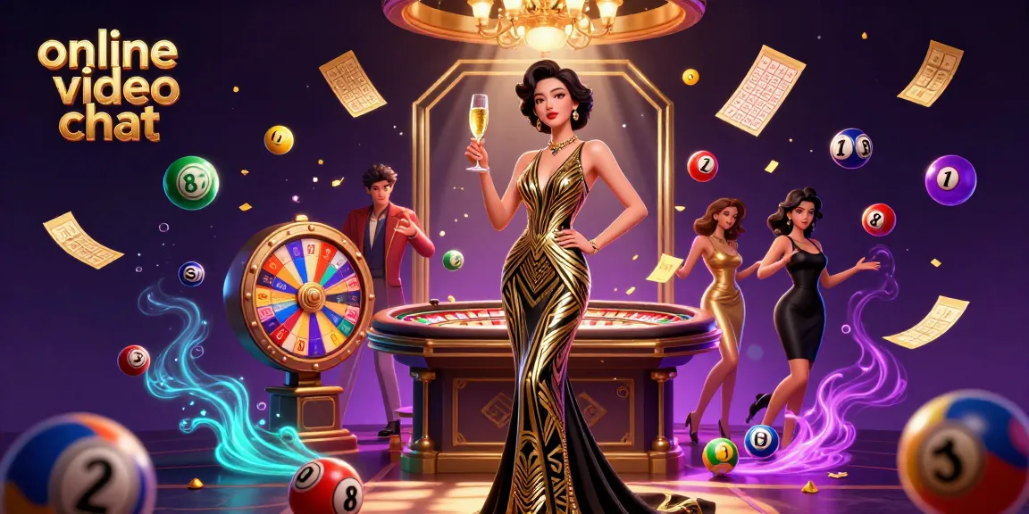Engage in online video chat with vibrant illustrations of roulette and lottery elements.