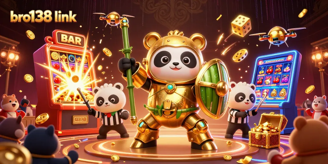 Play exciting games at bro138 link with vibrant slot symbols, cheering fans, and jackpot elements.