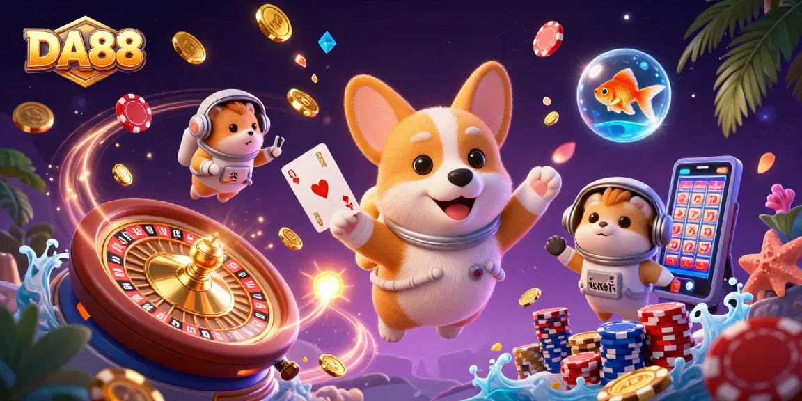 Experience thrilling DA88 casino gameplay with vibrant characters and rich game elements in space.