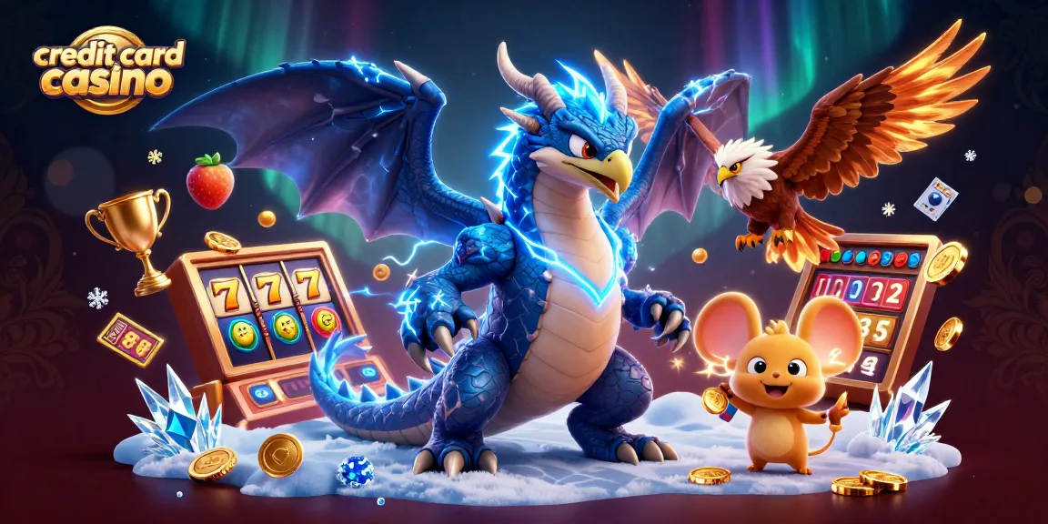 Engage with your favorite credit card casino, featuring vibrant slot elements and dynamic 3D characters.