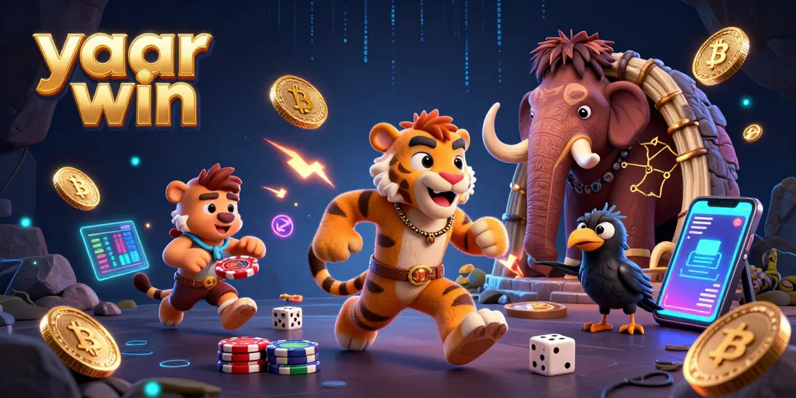 Experience thrilling gameplay at yaar win with a captivating caveman casino scene and crypto elements.