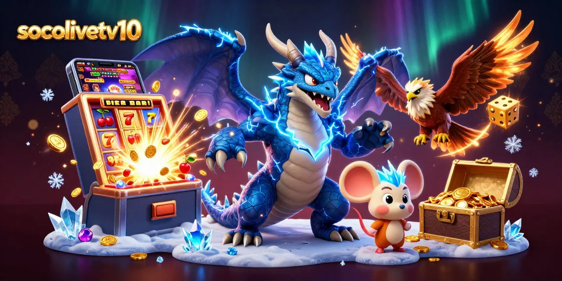 socolivetv10 captivates players with an electrifying slot machine jackpot animation featuring dynamic casino elements.
