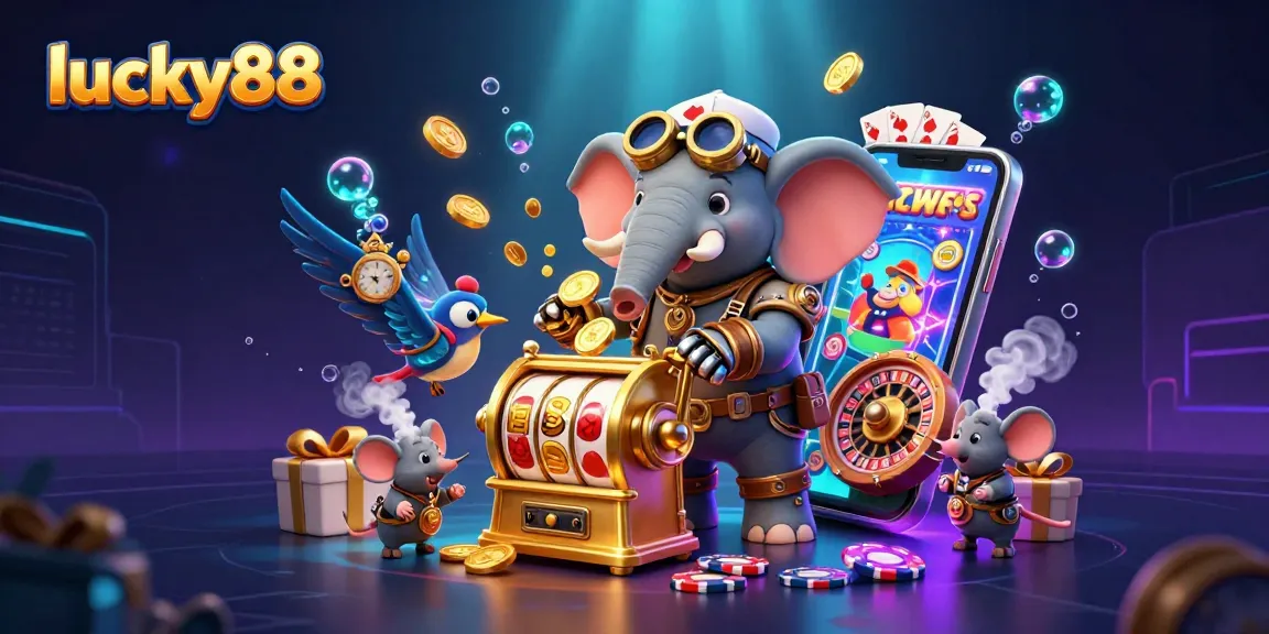 Spin the reels with lucky88's thrilling steampunk casino illustration featuring a golden slot machine.
