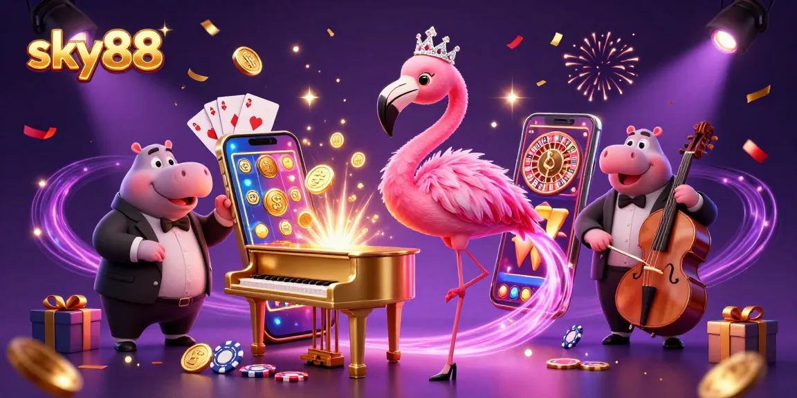Experience thrilling slots at sky88 with vibrant characters and dynamic casino elements.