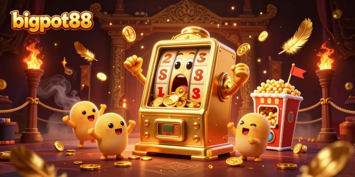 Experience bigpot88's thrilling jackpot moment with animated slot machines and coins pouring in excitement.