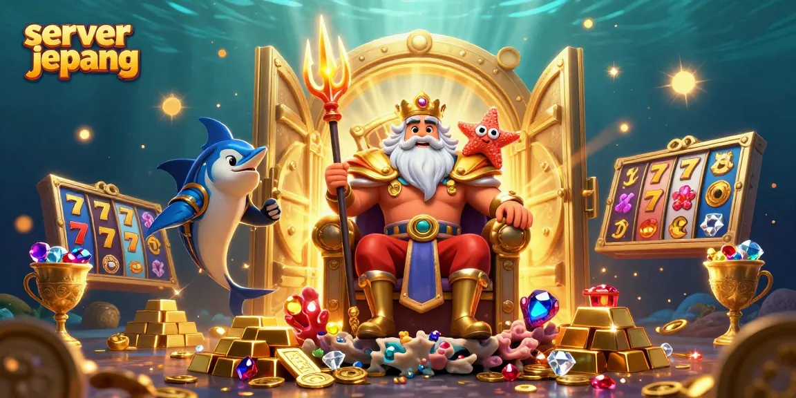 Explore thrilling wins with server jepang in a vibrant 3D digital casino scene filled with treasures.