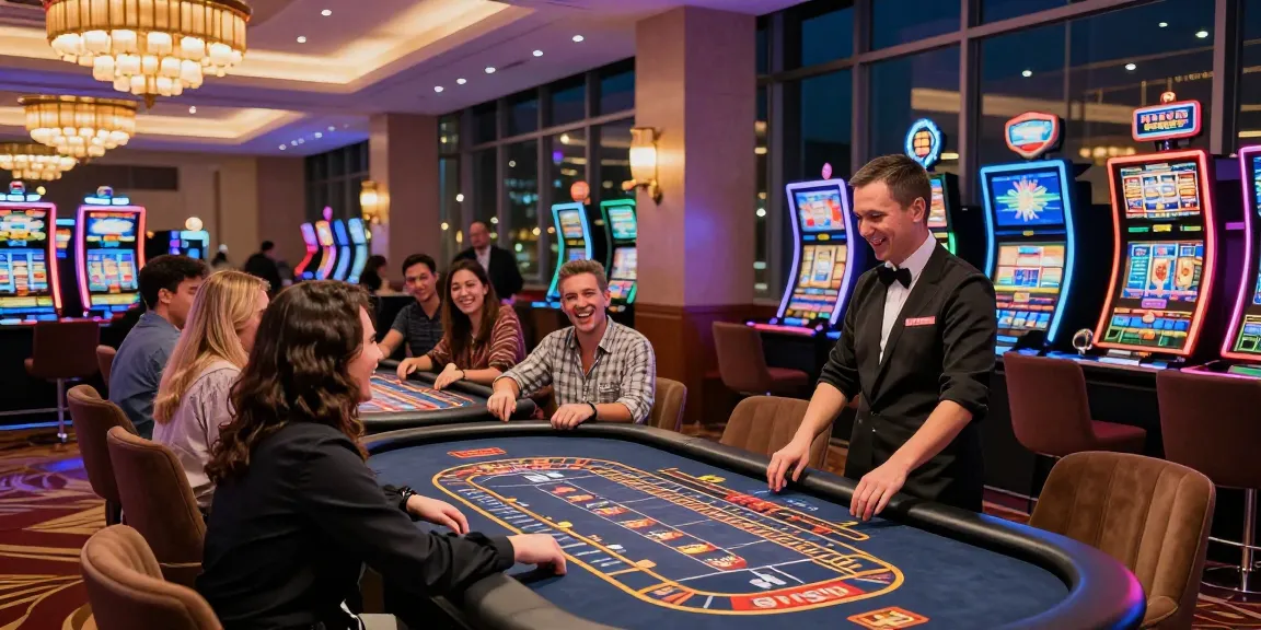 Engaging gaming atmosphere at a modern casino, highlighting players enjoying table games and slots, featuring https://lctltd.co.uk.