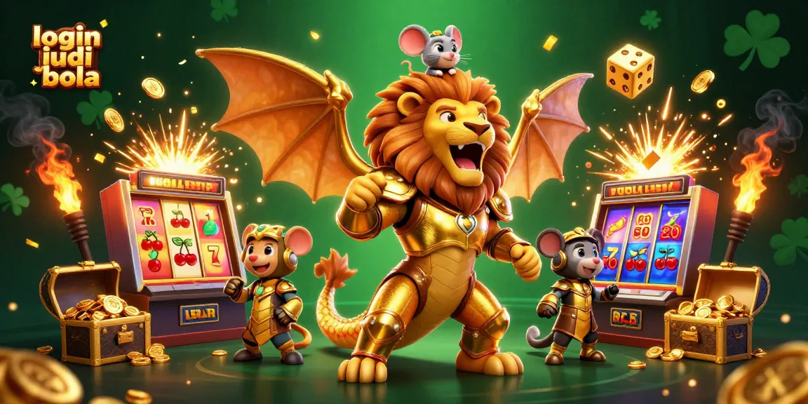 Engage in thrilling action with login judi bola featuring vibrant casino elements and a triumphant chimera.